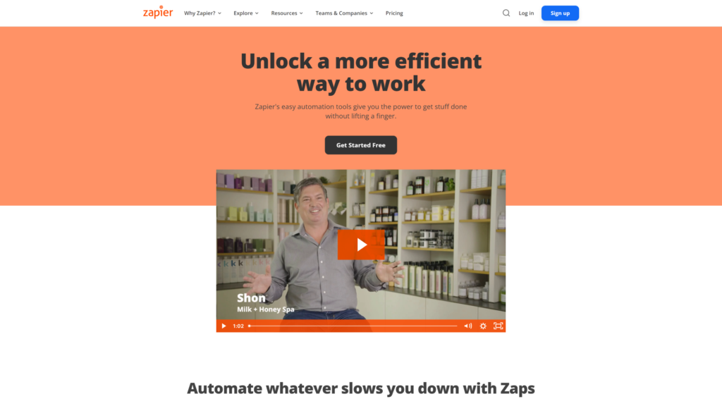 landing page di Zapier