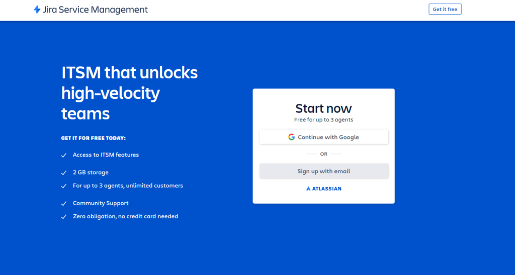 Homepage di JIRA Service Management 