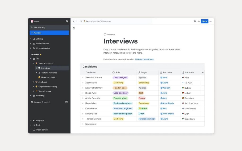 Esempio di base di conoscenza, utilizzando Slite