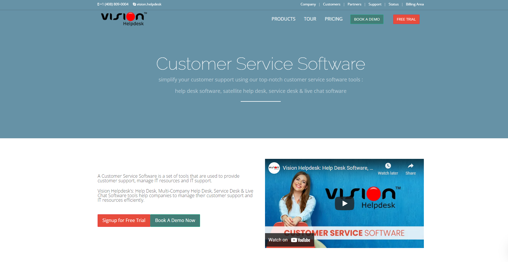 Homepage del sistema di ticketing dell'help desk Visionhelpdesk