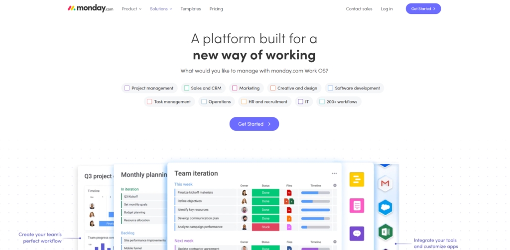 Home Page di Monday.com 